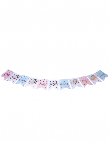 Guirlande 11 fanions fille ou garçon rose bleu et or 13 x 18 cm gender reveal