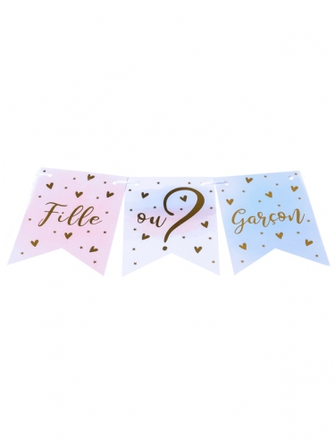 Guirlande 11 fanions fille ou garçon rose bleu et or 13 x 18 cm gender reveal
