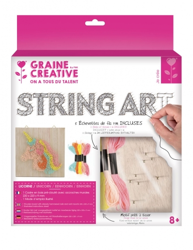 Tableau string art en bois à réaliser licorne 22 x 22 cm kit créatif