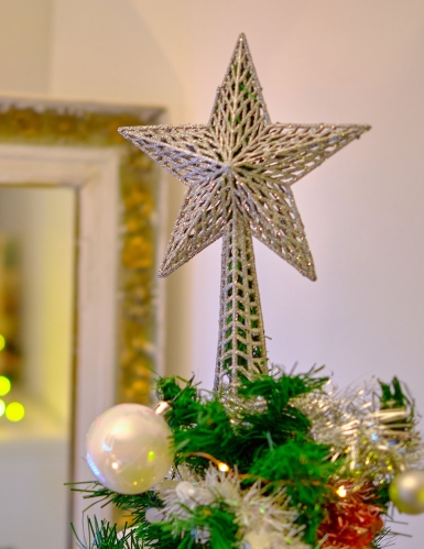 Cimier de sapin étoile argentée pailletée 27 cm décoration de Noël