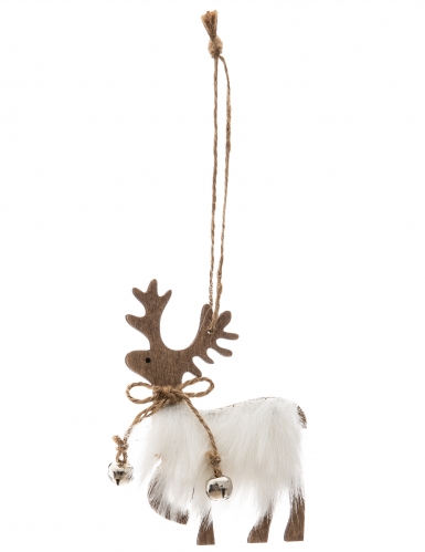 Suspension en bois renne avec fourrure 11 cm pour sapin