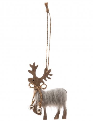 Suspension en bois renne avec fourrure 11 cm pour sapin