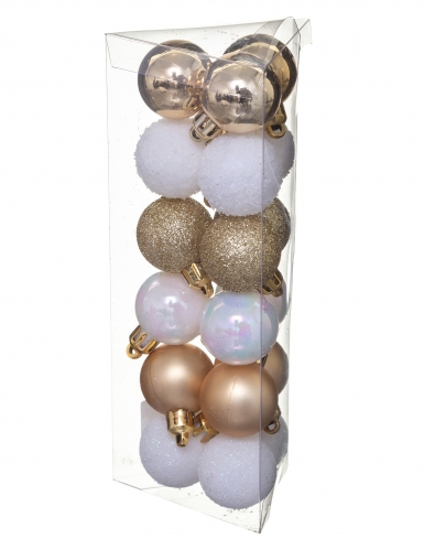 18 mini boules de noël blanc et or 3 cm mat et brillant