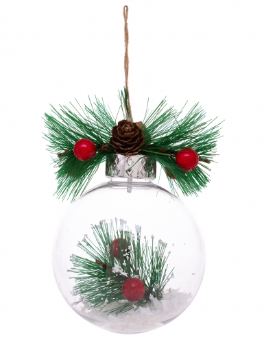 Boule de Noël naturelle avec neige et sapin 8 cm modèle aléatoire avec pomme de pin