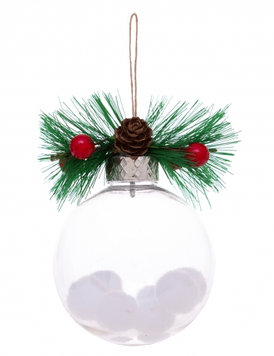 Boule de Noël naturelle avec neige et sapin 8 cm modèle aléatoire avec pomme de pin