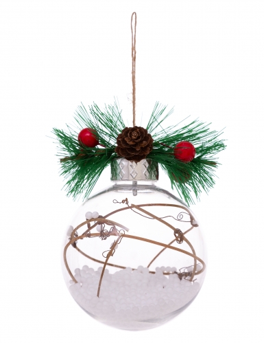 Boule de Noël naturelle avec neige et sapin 8 cm modèle aléatoire avec pomme de pin