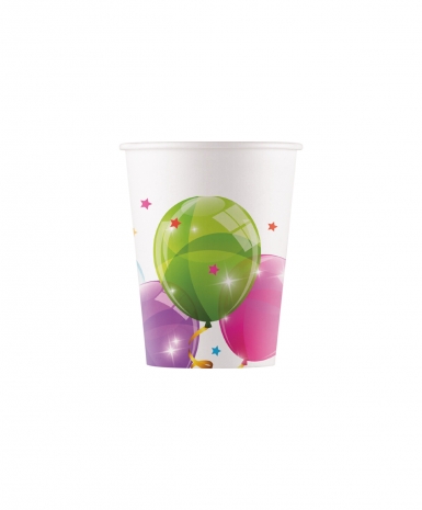 8 gobelets en carton ballons colorés 200 ml pour anniversaire
