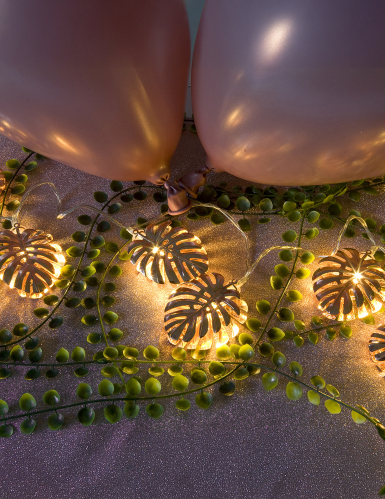 Guirlande lumineuse rose gold feuilles tropicales 1,65 m à piles
