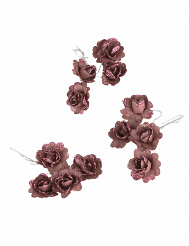 12 fleurs en papier pailleté rose gold 9 cm à tige flexible