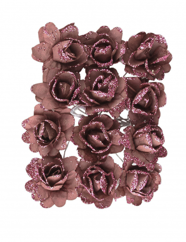 12 fleurs en papier pailleté rose gold 9 cm à tige flexible