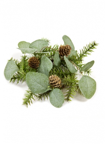 Centre de table eucalyptus, sapin et pommes de pin 20 cm