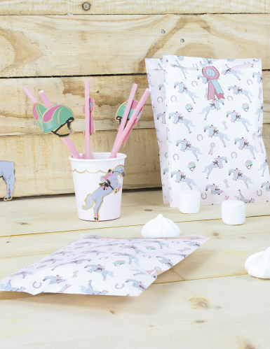 10 pailles en carton cheval roses 20 cm équitation