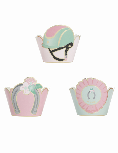 6 habillages moules à cupcake cheval bleu et rose pastel