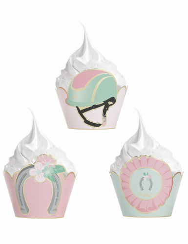 6 habillages moules à cupcake cheval bleu et rose pastel
