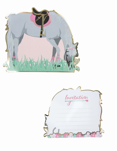 8 cartes d'invitation cheval 13 cm pour anniversaire