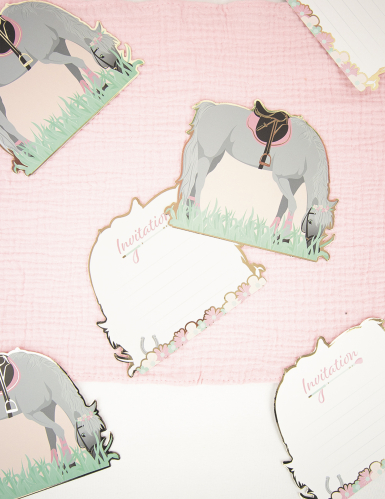 8 cartes d'invitation cheval 13 cm pour anniversaire
