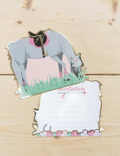 8 cartes d'invitation cheval 13 cm pour anniversaire