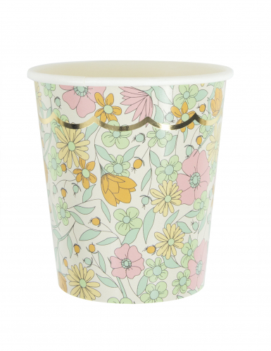 8 gobelets en carton festonnés shabby or 200 ml fleurs liberty