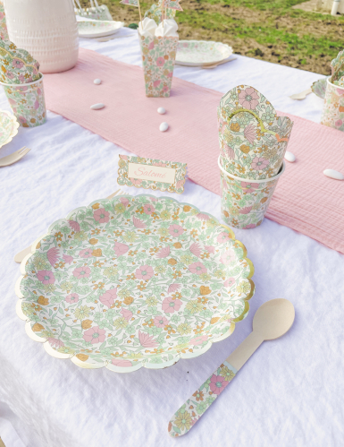 8 gobelets en carton festonnés shabby or 200 ml fleurs liberty