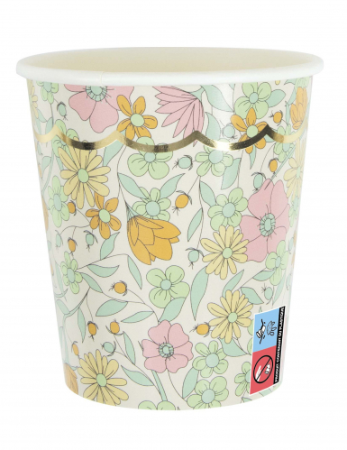 8 gobelets en carton festonnés shabby or 200 ml fleurs liberty