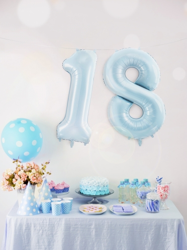 Ballon géant chiffre bleu pastel 86 cm en aluminium
