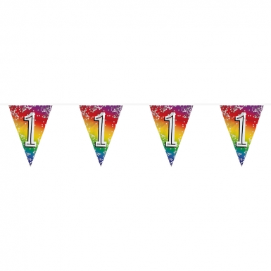 Guirlande fanions métalliques chiffres 6 m anniversaire arc-en-ciel