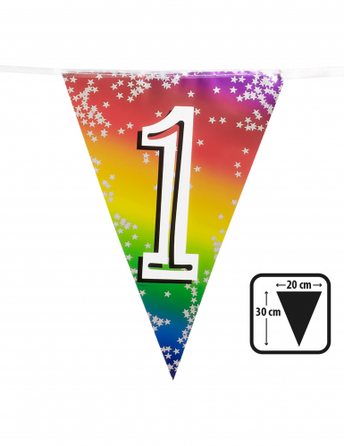 Guirlande fanions métalliques chiffres 6 m anniversaire arc-en-ciel