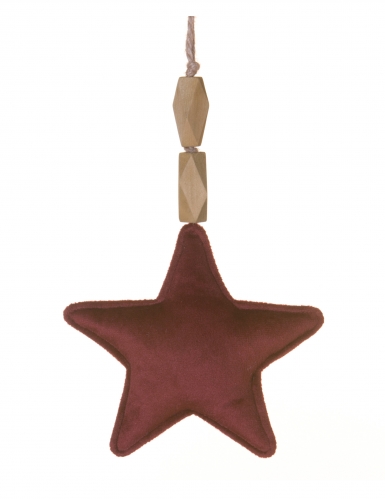 Suspension étoile en velours bordeaux 15 cm pour sapin