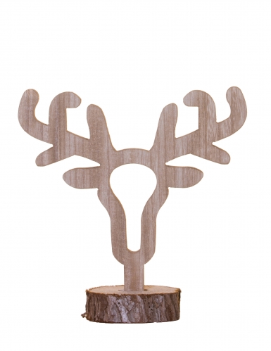 Décoration en bois tête de cerf 25 cm sur rondin