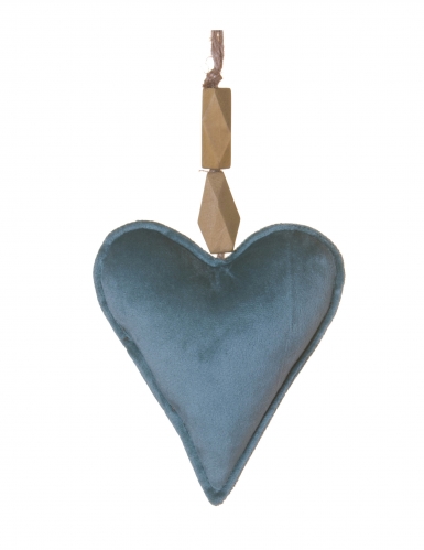 Suspension cœur en velours bleu 15 cm décoration Noël chic