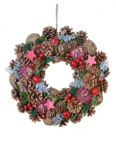 Couronne de Noël nature traditionnelle 35 cm aux pommes de pin