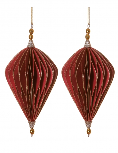 2 suspensions origami losanges rouges et dorées 13 cm