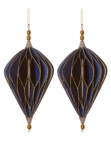 2 suspensions origami losanges bleus et or 13 cm