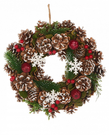 Couronne de Noël traditionnelle 30 cm avec pommes de pin