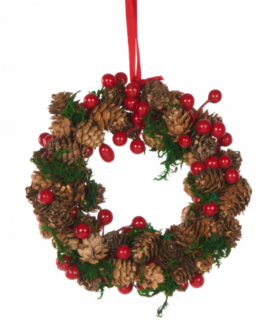 Couronne à suspendre traditionnelle 20 cm baies rouges