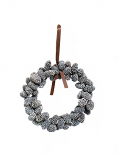 Couronne à suspendre pommes de pin enneigées 20 cm pour décoration de Noël