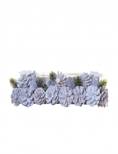 Centre de table 2 photophores pommes de pin givrées 30 cm décoration noël