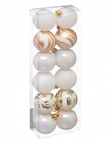 12 mini boules de noël blanches et dorées 4 cm pour sapin