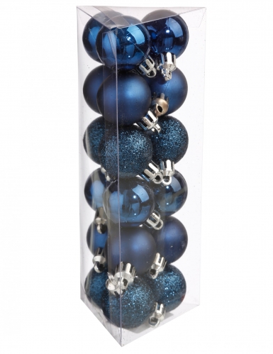18 mini boules de noël bleu nuit 3 cm mates et brillantes