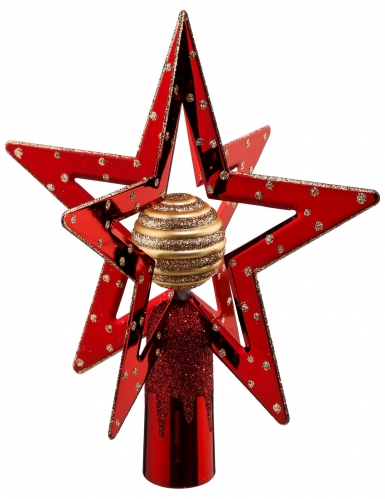 Cimier de sapin rouge étoilé 19 cm à paillettes
