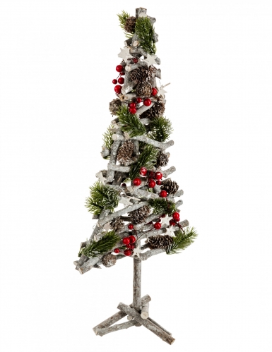Sapin de noël en bois avec baies et pommes de pin 57 cm