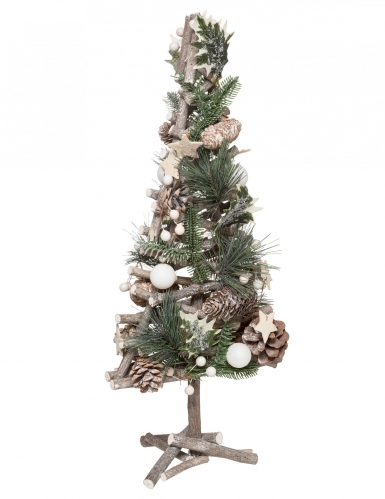 Sapin de noël en bois naturel 55 cm avec pommes de pin