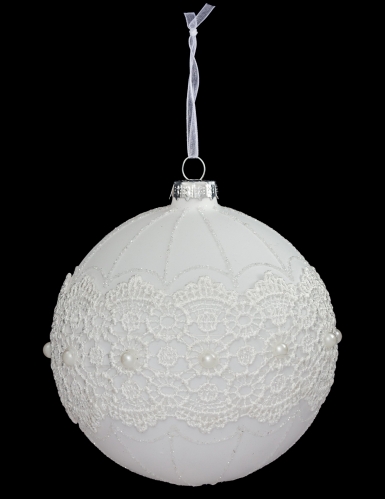 Boule de noël en verre avec dentelle blanche 10 cm élégante