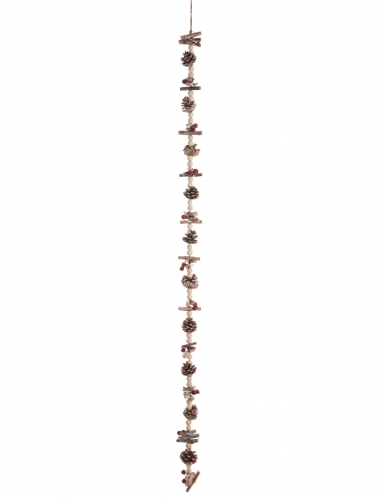 Guirlande de perles bois et pommes de pin 150 cm décoration nature