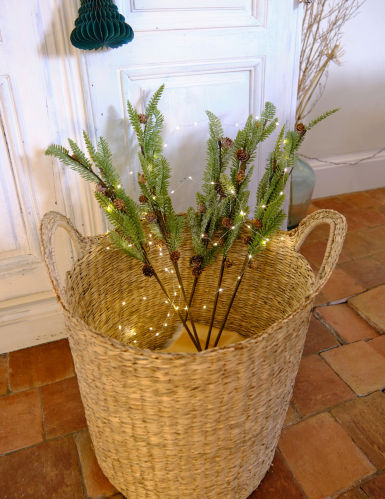 Branche de sapin enneigée 65 cm avec pommes de pin