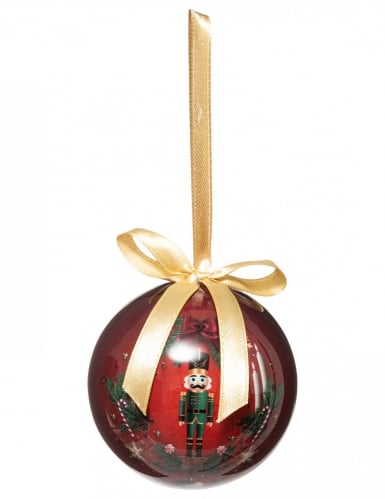 Boule de noël rouge soldat casse-noisette 7,5 cm avec ruban doré