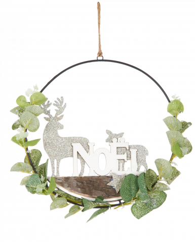 Couronne à suspendre eucalyptus Noël polaire 28 cm cerf et biche