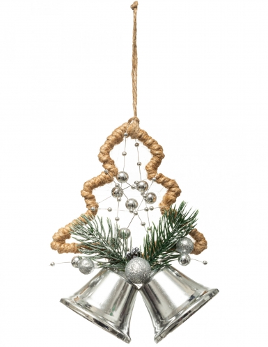 Suspension sapin et cloches argent 12 cm en corde
