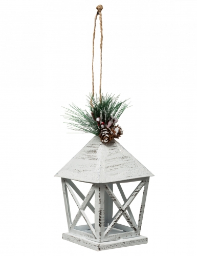 Suspension pour sapin lanterne blanche 13,5 cm en métal