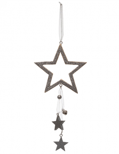 Décoration à suspendre étoile argentée 24 cm à paillettes et grelots
